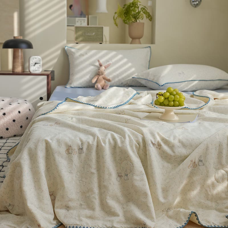 Ownkoti Elegant Leaf & Bunny Cotton Gauze Bedding - image 1