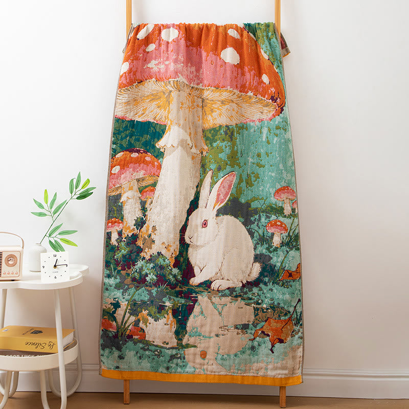 Ownkoti Mushroom & Bunny Cotton Gauze Bath Towel - Multicolor - 31"W × 63"L - image 0