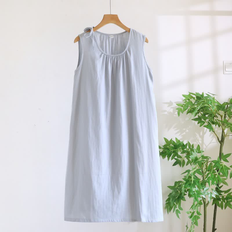 Ownkoti Minimalist Solid Color Cotton Sleeveless Nightgown - Blue - XL - image 16