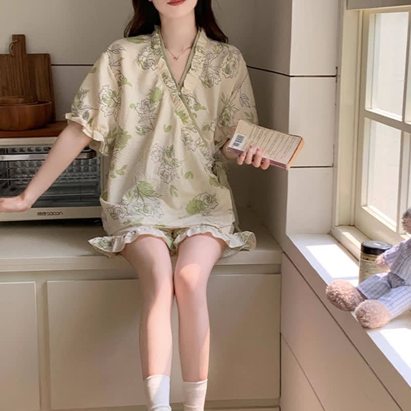 Ownkoti Artistic Rose Ruffle Sleeve Pajama Set - image 4