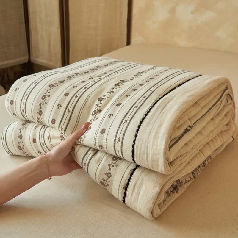 Ownkoti Striped Floral Cotton Linen Quilt - image 3