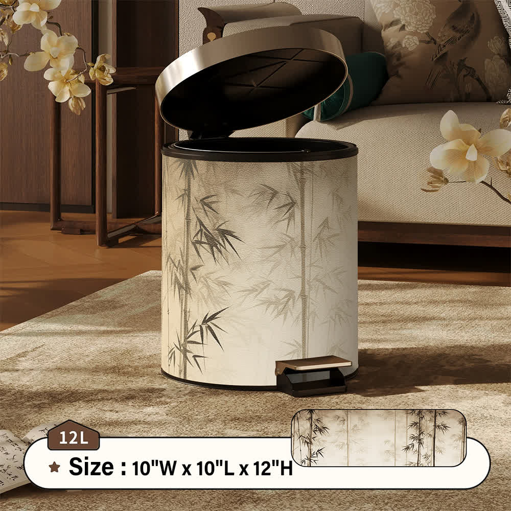 Ownkoti Oriental Bamboo Shadow Decorative Trash Can - Beige - Foot-Pedal - 10"W x 10"L x 12"H - image 15