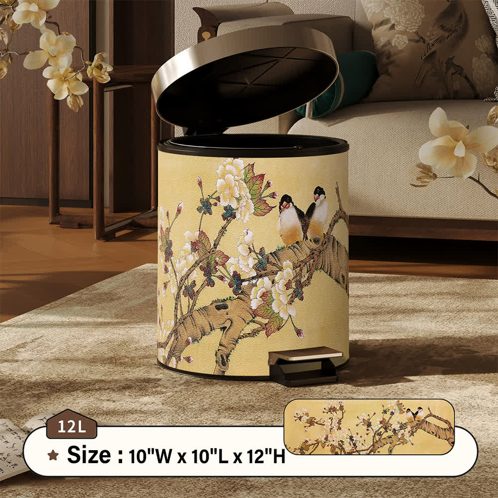 Ownkoti Vintage Chinoiserie Floral & Bird Trash Can - Foot-Pedal - 10"W x 10"L x 12"H - image 7