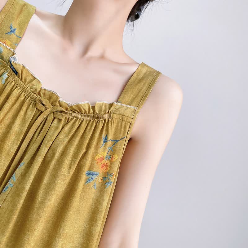 Ownkoti Vintage Floral Ruffle Neck Sleeveless Nightgown - image 6
