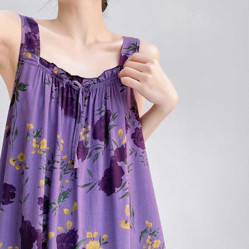 Ownkoti Purple Floral Print Sleeveless Nightgown - image 6