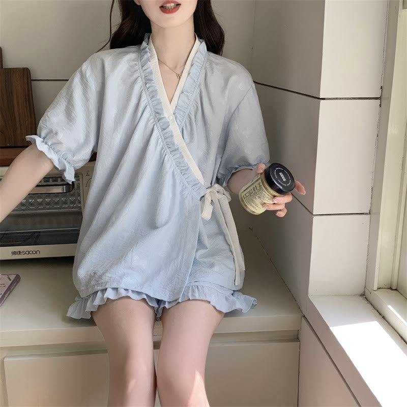 Ownkoti Light Blue Ruffle Sleeve Pajama Set - image 3