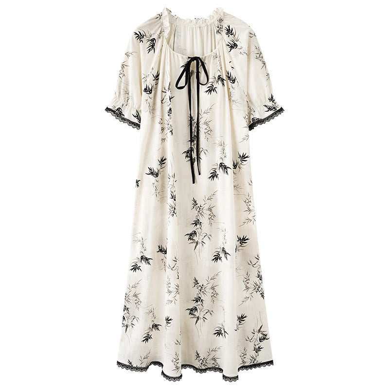 Ownkoti Bamboo Print Ruffle Neck Cotton Nightgown - image 5
