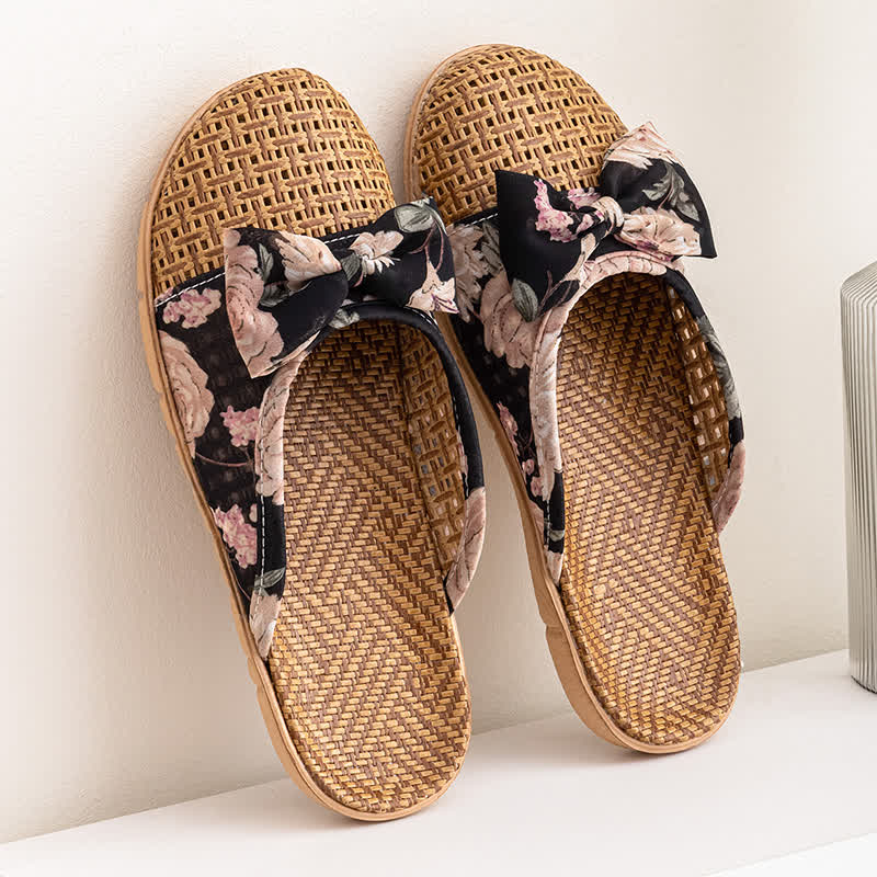Ownkoti Vintage Floral Rattan Lightweight Slippers - Black - L - image 12
