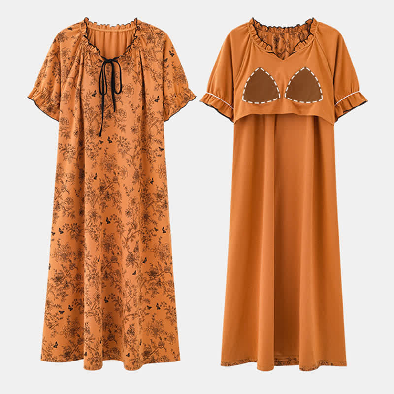 Ownkoti Botanical Butterfly Ruffle Neck Cotton Nightgown - image 3