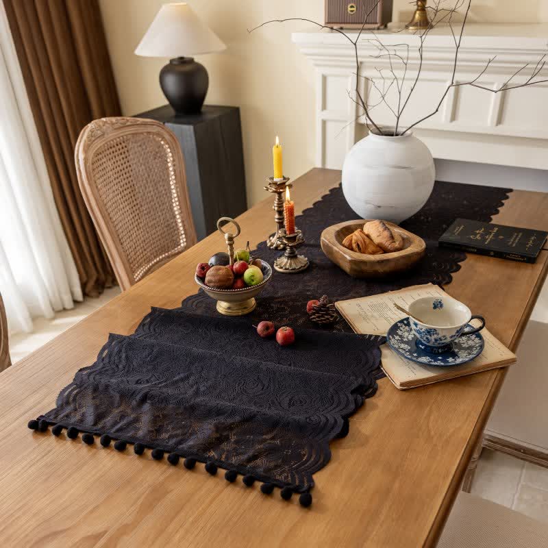 Ownkoti Rose Jacquard Lace Tassel Table Runner - image 12