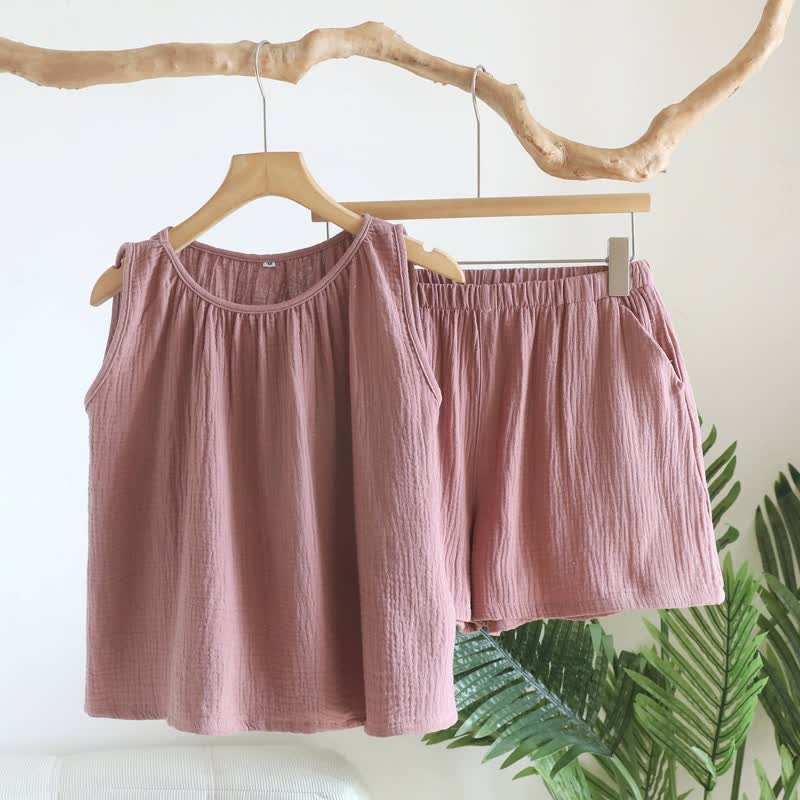 Ownkoti Cotton Double Gauze Tank Top & Shorts Set - Pink - XL - image 13