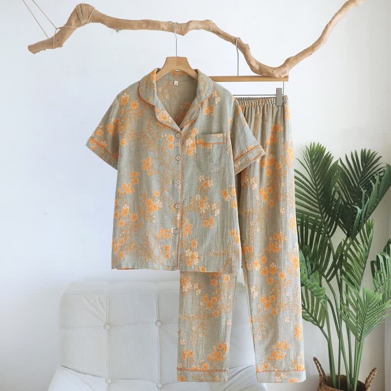 Ownkoti Branch & Floral Pure Cotton Pajama Set - Green - XL - image 16