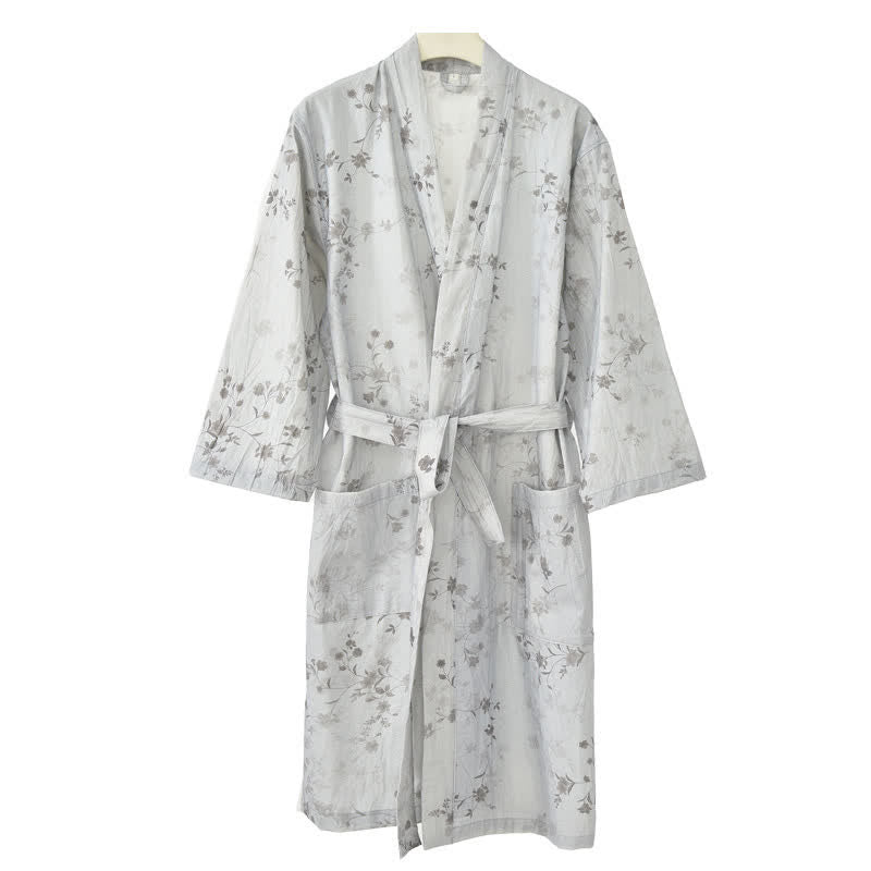 Ownkoti Elegant Floral Cotton Linen Kimono Robe - image 5