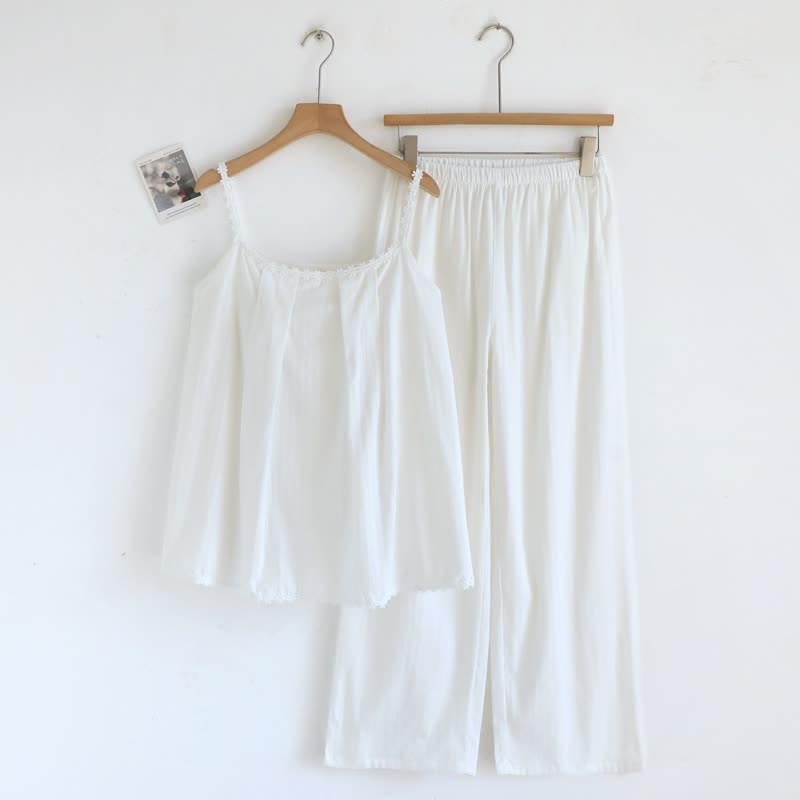 Ownkoti Cotton Jacquard Camisole Pajama Set - White - XL - image 14
