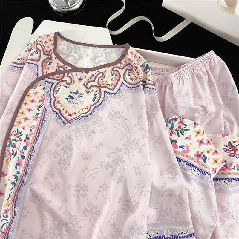Ownkoti Light Purple Vintage Hanfu-Inspired Floral Pajamas - image 5