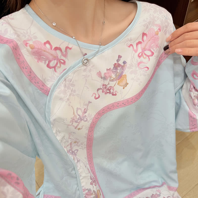 Ownkoti Light Blue Vintage Style Floral Pajamas - image 7