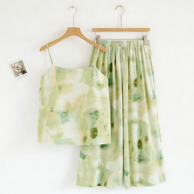 Ownkoti Artistic Green Ink Print Camisole & Pants Sleepwear - Green - XXL - image 0