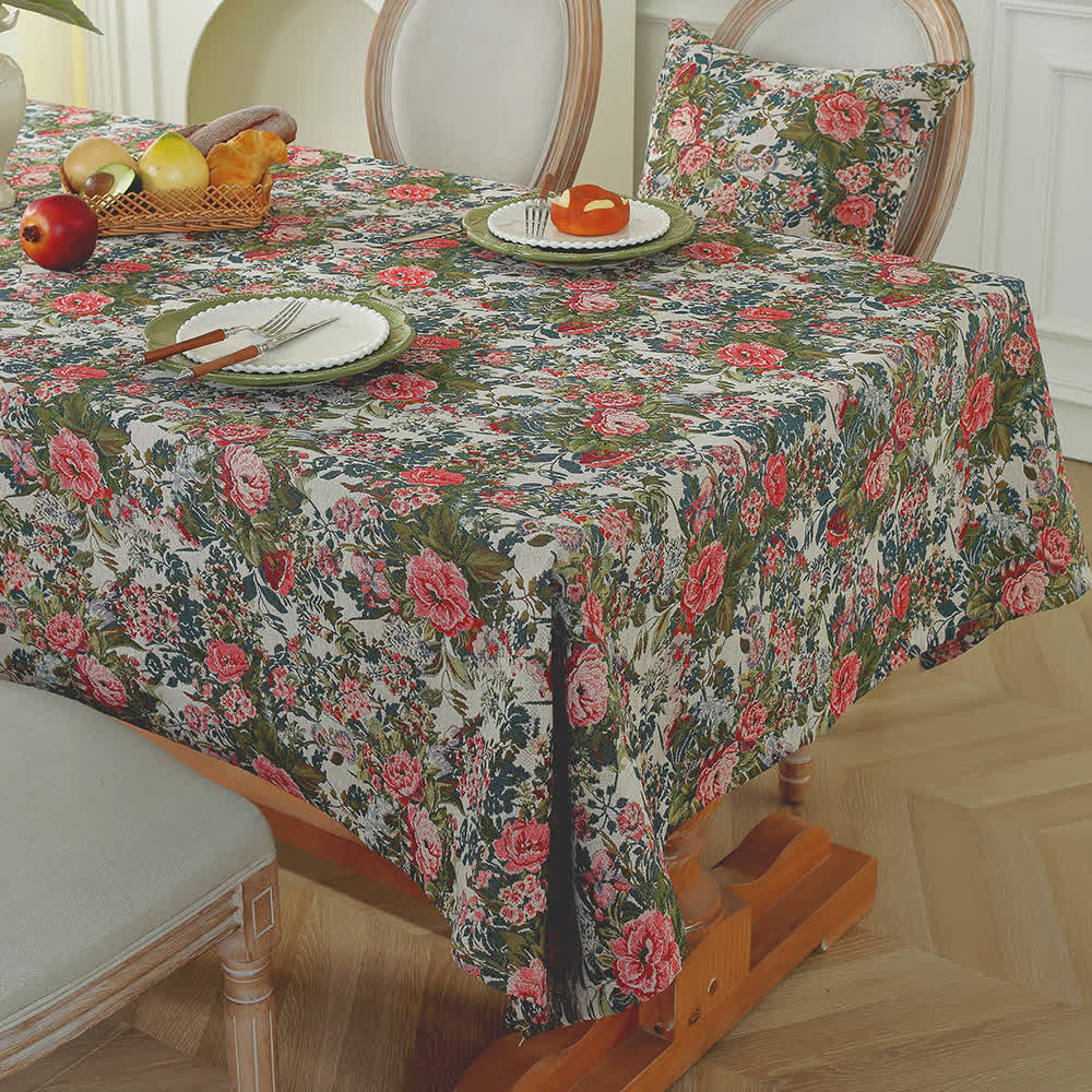 Ownkoti Shabby Chic Rose Jacquard Floral Tablecloth - image 1