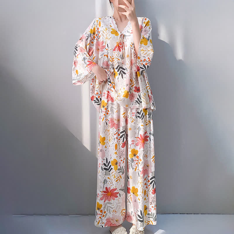 Ownkoti Floral & Leaf Lace Trim Pajama Set - image 4