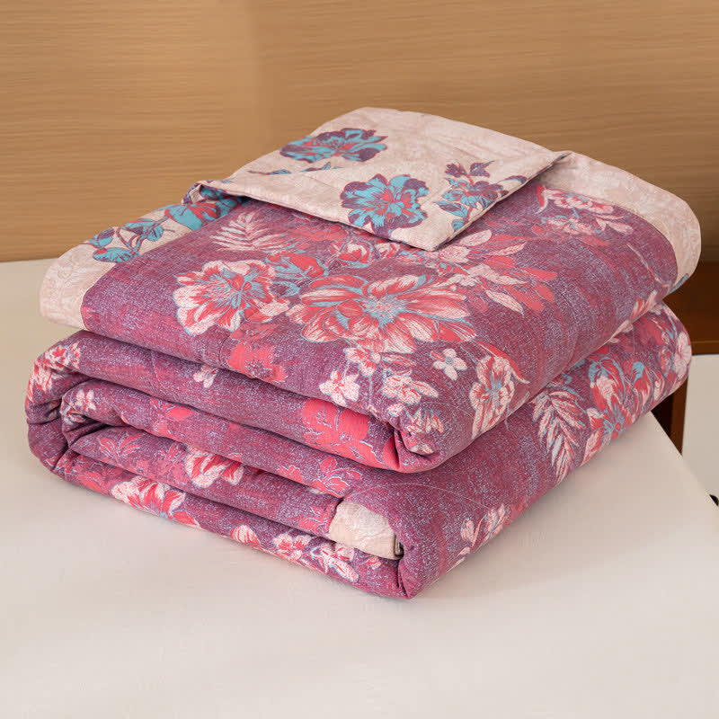 Ownkoti Spring-Inspired Floral Print Cotton Linen Quilt - Purple - Queen - image 3