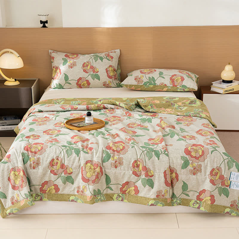 Ownkoti Fresh Floral Print Cotton Linen Quilt - image 5