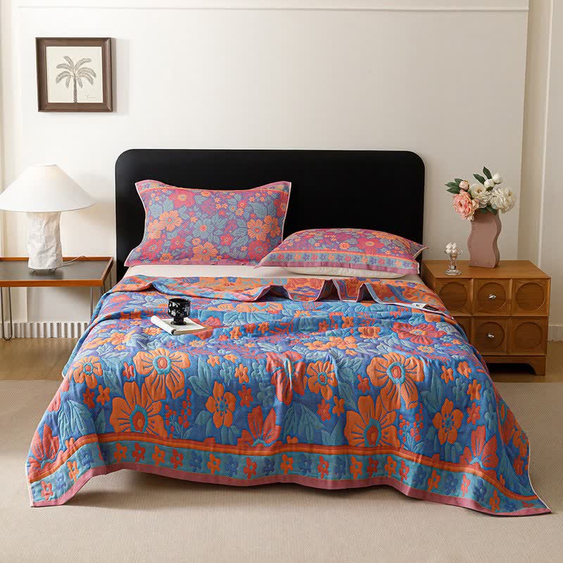 Ownkoti Floral Cotton Gauze Reversible Quilt Blanket - image 1