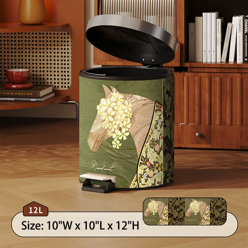 Ownkoti Magnificent Horse Lychee Texture Leather Bin - Foot-Pedal - 10"W x 10"L x 12"H - image 4