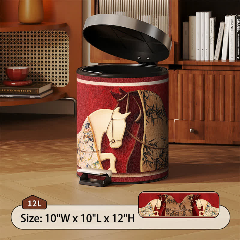 Ownkoti Auspicious Double Horse Leather Trash Can - Foot-Pedal - 10"W x 10"L x 12"H - image 5
