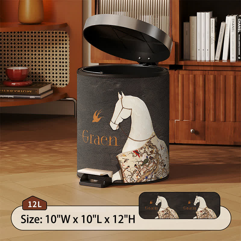 Ownkoti Classical Oriental Equestrian Trash Can - Black - Foot-Pedal - 10"W x 10"L x 12"H - image 11