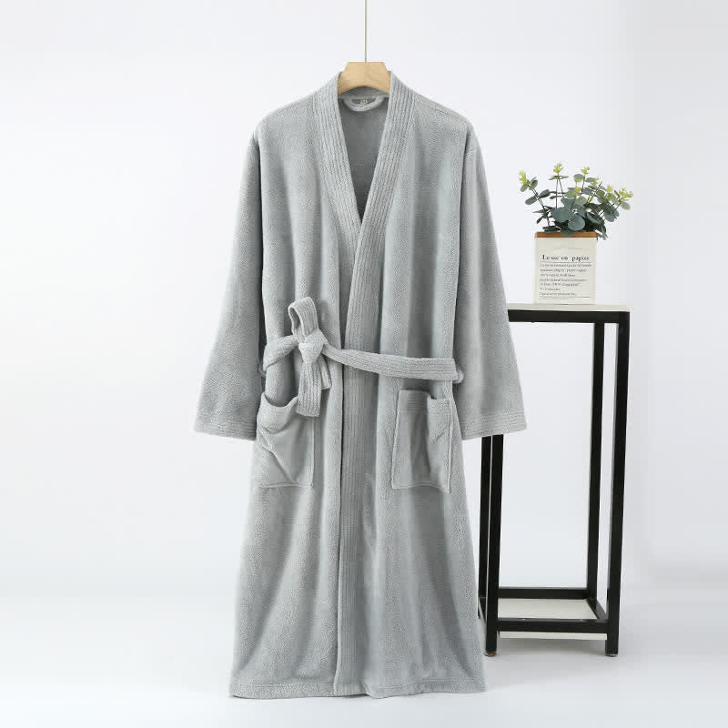Ownkoti His & Hers Solid Color Absorbent Bath Robe - Grey - Men: L - image 16