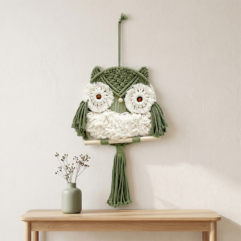 Ownkoti Nordic Warmth Macrame Owl Wall Hanging - Green - 25cm x 50cm - image 7