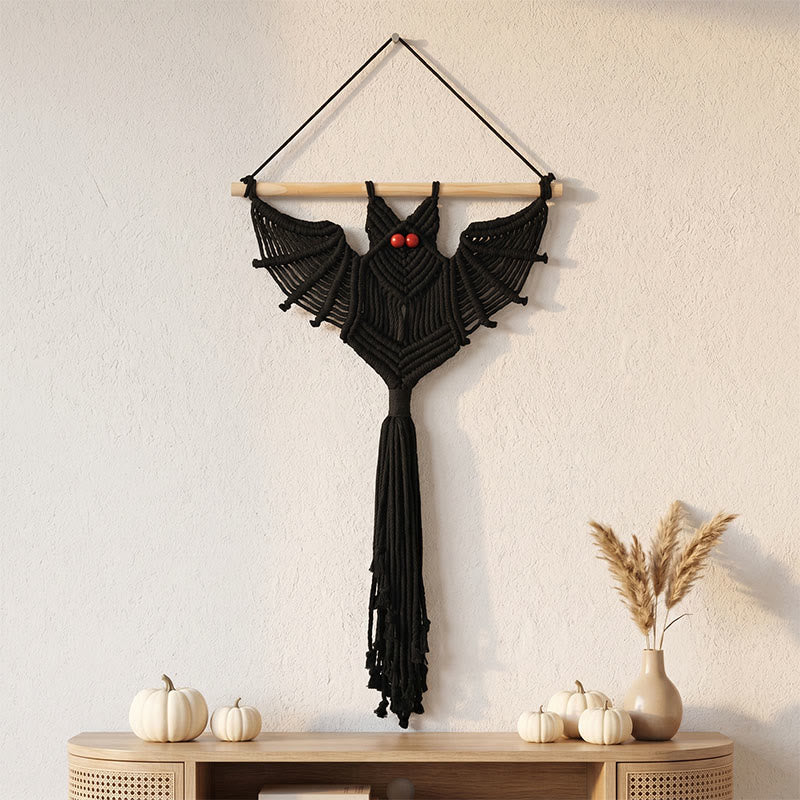 Ownkoti Gothic Macrame Tassels Bat Wall Hanging - Black - 50cm x 76cm - image 4