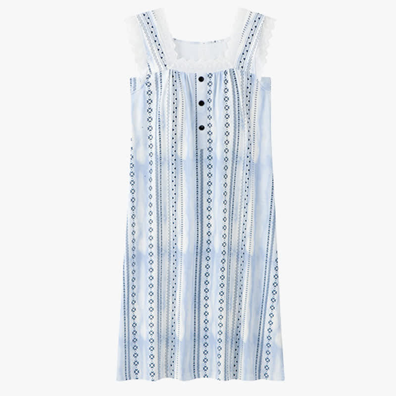 Ownkoti Square Neck Striped Floral Sleeveless Nightgown - image 6