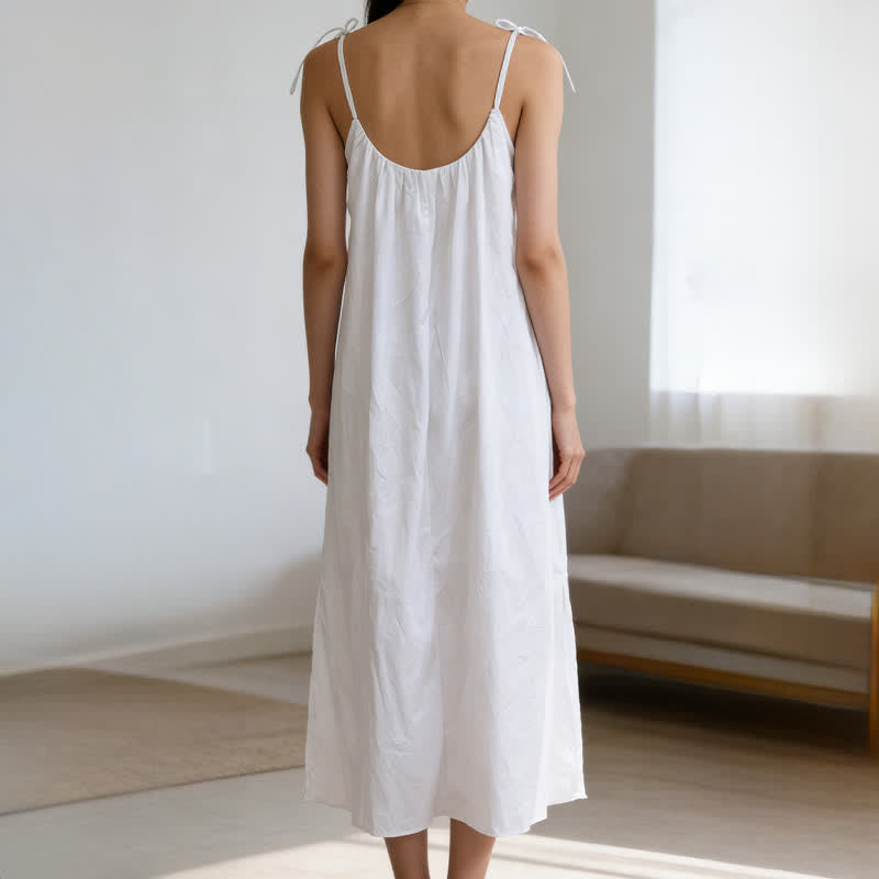 Ownkoti Solid Color Cotton Sleeveless Tie Strap Nightgown - image 10