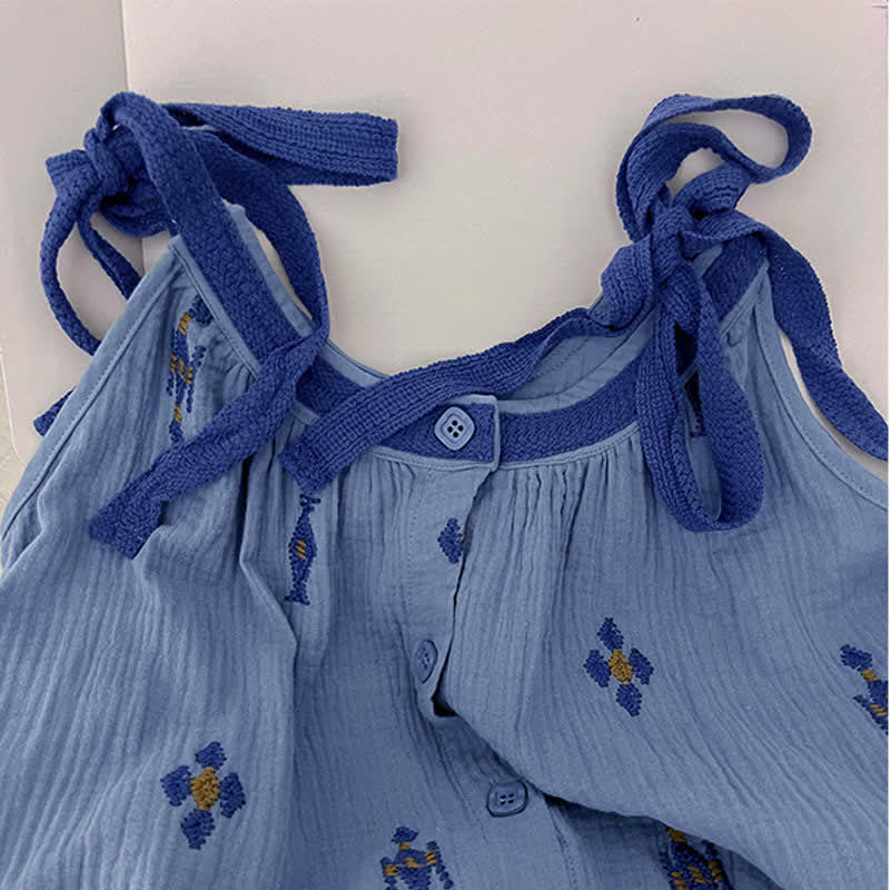 Ownkoti Blue Cotton Gauze Tie Strap Nightgown - image 7