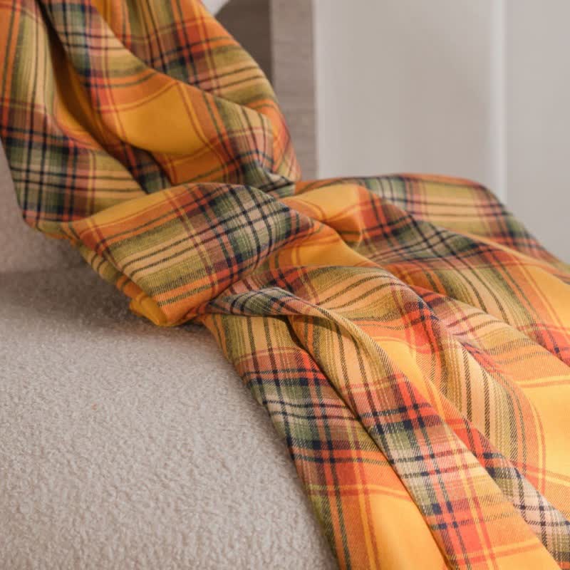 Ownkoti Farmhouse Style Orange Plaid Tassel Curtain - image 4