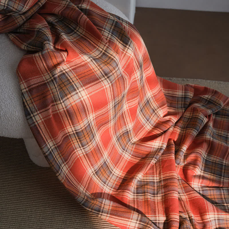 Ownkoti Farmhouse Style Rust Red Plaid Tassel Curtain - image 9