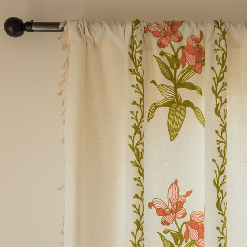 Ownkoti Lily Floral Light Filtering Curtain with Tassels - image 12