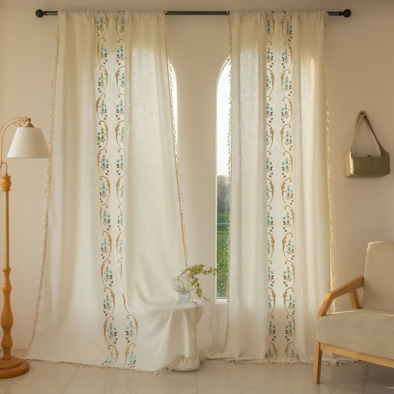 Ownkoti Orchid Floral Light Filtering Curtain with Tassels - Green - Grommet - 59" x 110" - image 6