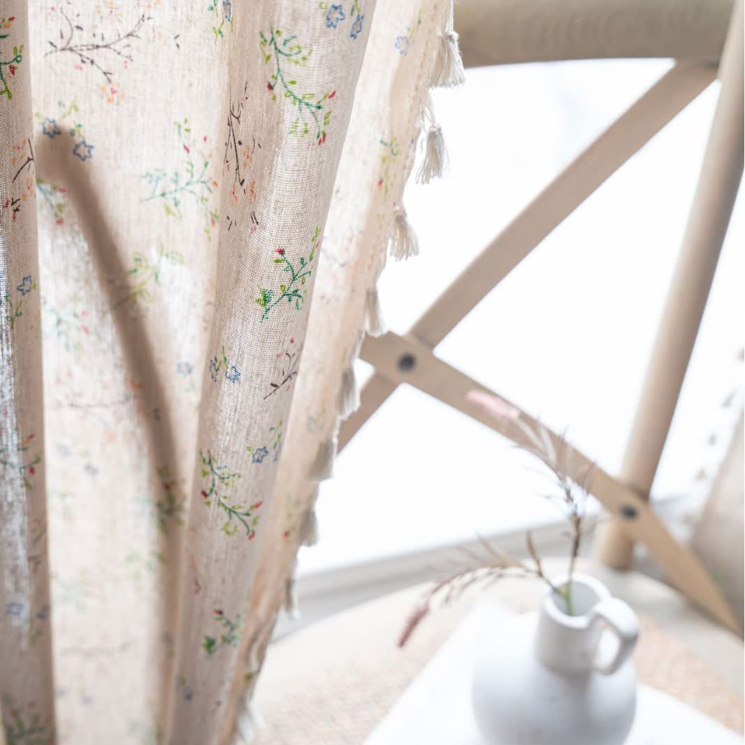 Ownkoti Elegant Branch & Floral Curtain with Tassel - image 3