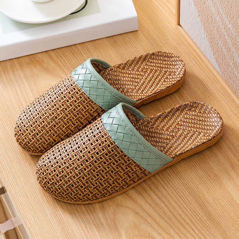 Ownkoti Natural Rattan Anti-Slip Indoor Slippers - Green - L - image 11