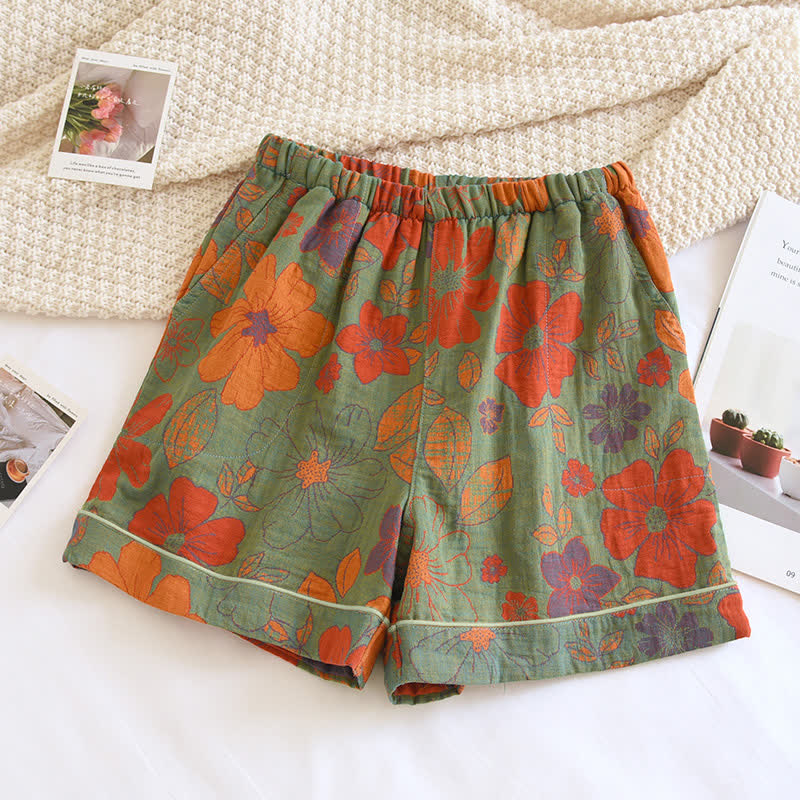 Ownkoti Double Layered Gauze Summer Pajama Shorts - Green - XL - image 6