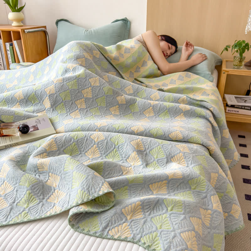 Ownkoti Artistic Leaf Cotton Triple Gauze Quilt - image 1
