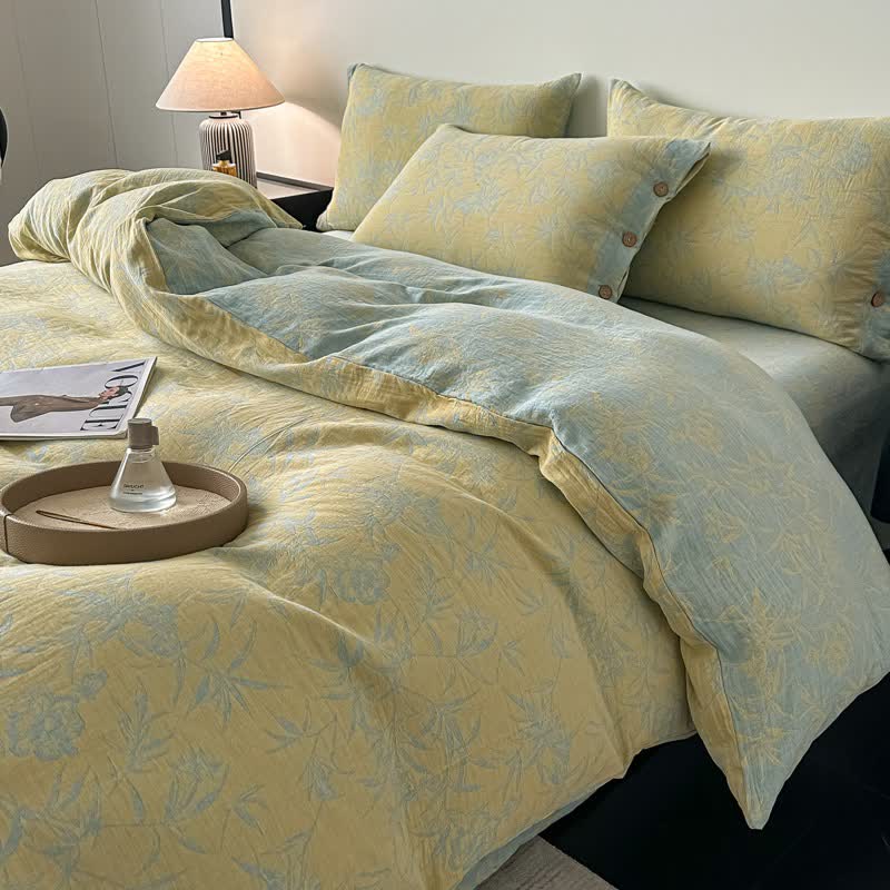 Ownkoti Artistic Floral & Leaf Cotton Gauze Bedding(4PCS) - image 1