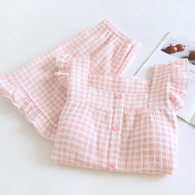 Ownkoti Ruffle Sleeve Gingham Cotton Pajama Set - image 18