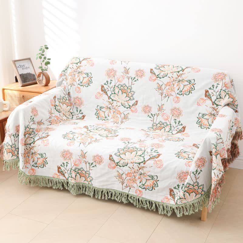 Ownkoti Tassel Reversible Floral Cotton Quilt Blanket - image 11
