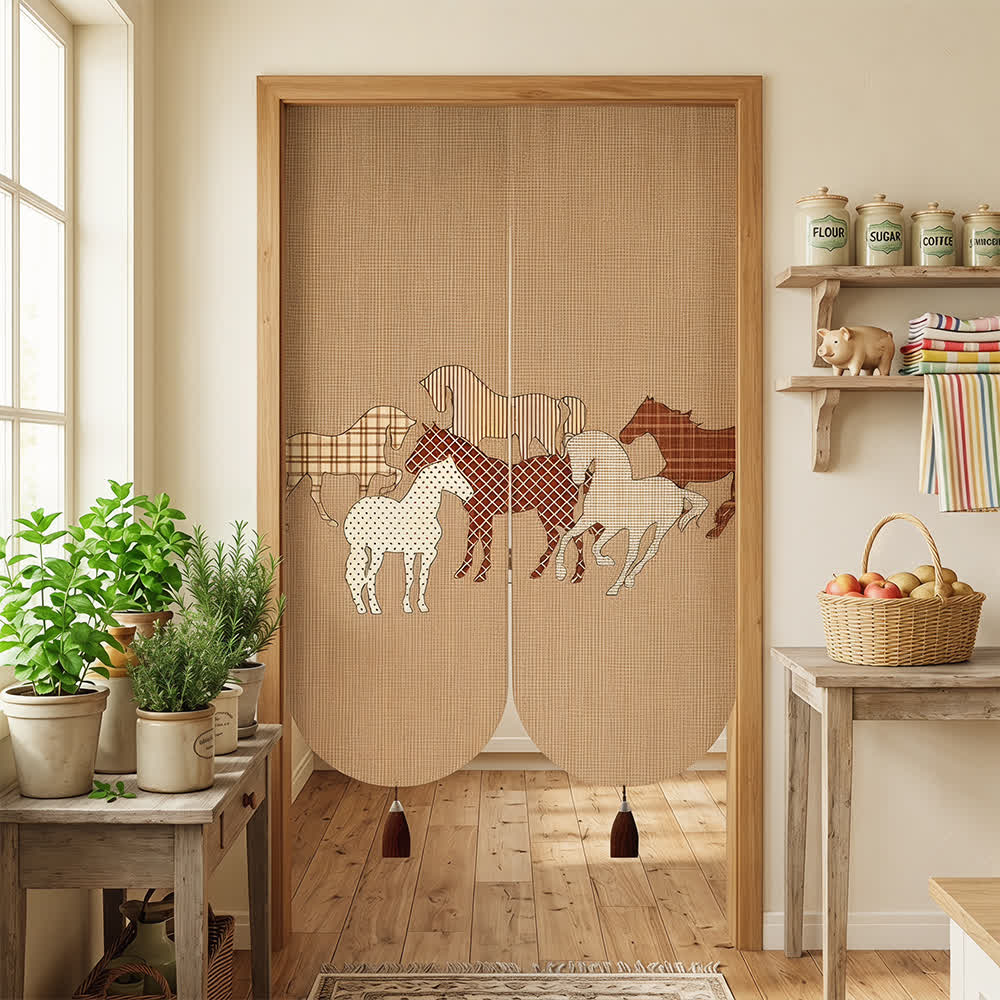 Ownkoti Retro Horse Pattern Linen Doorway Curtain - image 2