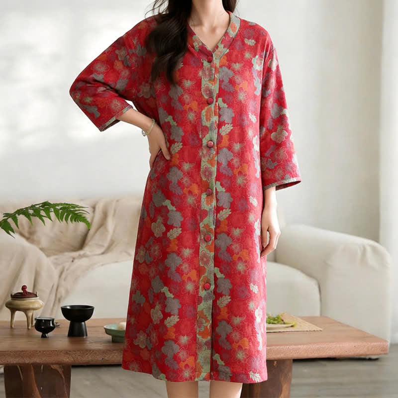 Ownkoti Vintage Floral Cotton Gauze Lounge Dress - image 7