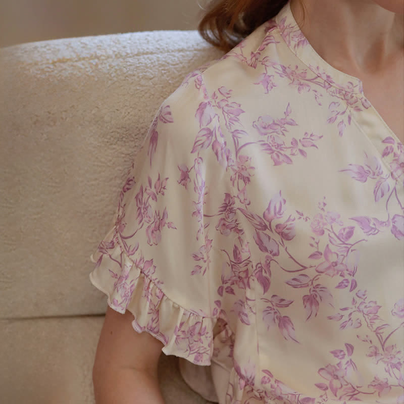 Ownkoti Lavender Floral Ruffle Sleeve Loungewear Set - image 11