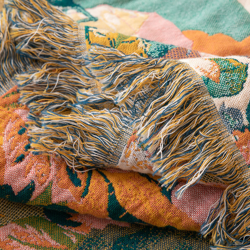 Ownkoti Vintage Oil Painting Rosy Fringed Gauze Quilt - image 4